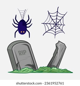 Halloween sticker. Pumpkin, Skull, Vampire lips, bat, ghost, skeleton, witch. Print for t-shirt. Vector illustration