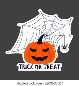 halloween sticker with pumpkin and spider web