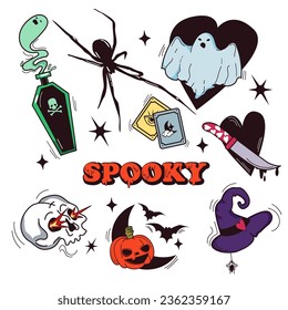 Halloween sticker set. 
Set of Halloween stickers, icons, magnets. Sketches of scary tattoos.