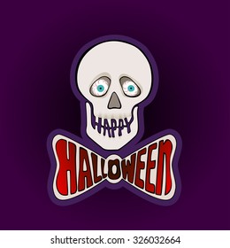 Halloween sticker with skull on a purple background