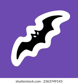 Etiqueta de Halloween con murciélago espeluznante. Silhouette, sombra de ratón de coqueta, icono de relleno de animal nocturno, elemento de diseño de doodle para la fiesta Helloween. Ilustración de vector aislada dibujada a mano sobre fondo blanco