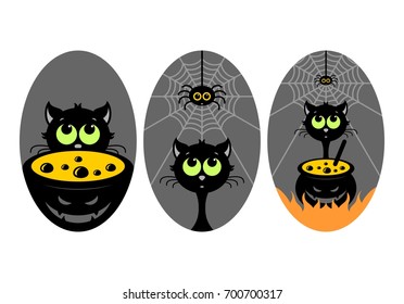 Halloween, stickers or badges, icons or logos in modern line style. Vector illustration.