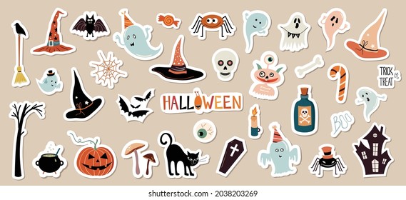 Halloween-Aufkleber-Kollektion mit verschiedenen saisonalen Elementen, große Sammlung einzeln, Vektordesign