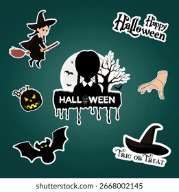 Conjunto de pegatinas de colección de Halloween Vector