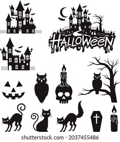 Halloween stickers and labels black color illustration