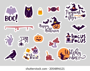 Halloween stickers with popular slogan inscriptions. Vector quotes. Illustration for Halloween