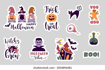 Halloween stickers with popular slogan inscriptions. Vector quotes. Illustration for Halloween