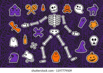 Halloween Stickers Set. Cartoon fashion icons are ideal for Halloween design elements. Vector