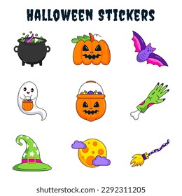 Halloween stickers set in colored style