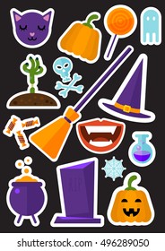 Halloween stickers. Set of halloween stickers for design. Flat design stickers.