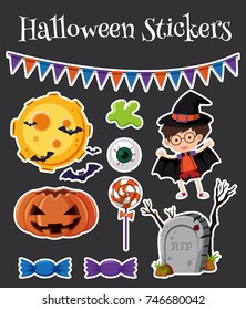 Halloween stickers set with jack-o-lantern illustration