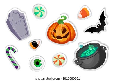 Halloween stickers set. Scrapbooking elements. Isolated vector.