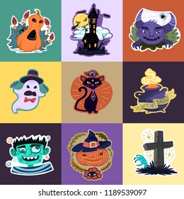 Halloween stickers set. Vector collection for print and holiday decoration