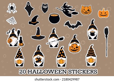 Halloween Stickers. 
Halloween Silhouettes. Witch, pumpkin, black cat. Halloween party. Spider sticker. Trick or treat. Vector icons.