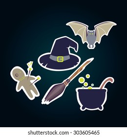 Halloween stickers. Witch magic stuff.