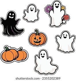 Halloween stiker pack design in cartoon style