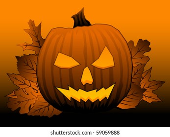 Halloween still life with pumpkin and leaves