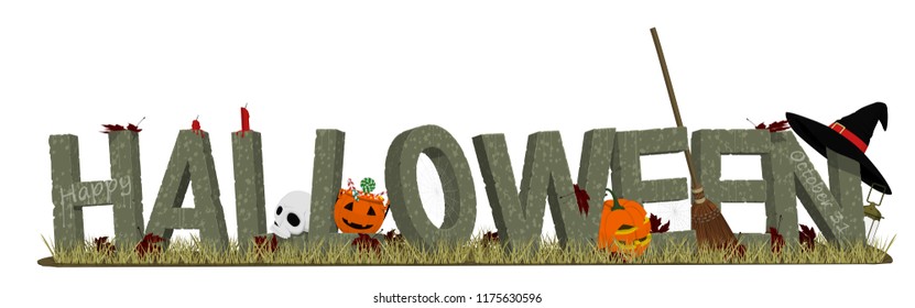 Halloween stone alphabet and the accessories in the graveyard