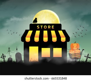 Halloween Store Shop Open In Night  Graveyard