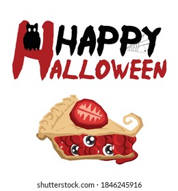 Halloween strawberry pie with stuffed with human eyes and strawberry jam.