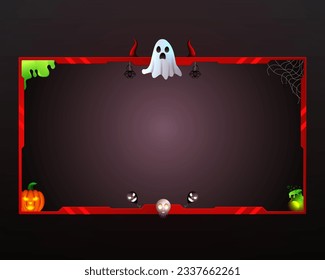 Halloween Stream Overlay Red Border Frame mit Kürbis, Geist, Schädel, Spider und Spooky Elements für Halloween-Fest-Fest-Sendung