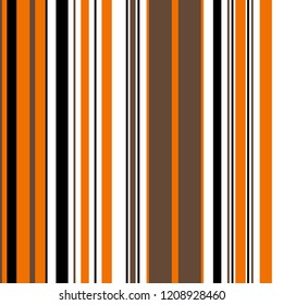 Nahtloses Vektormuster für Halloween-Streifen. Mit orangefarbenen, braunen, schwarzen und weißen vertikalen Parallelstreifen. Abstrakter Hintergrund der Illustration
