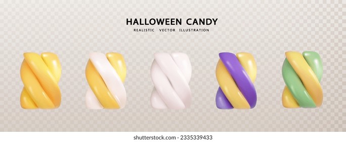 Halloween striped candy vector set for trick or treat isolated. Realistic 3d vector.