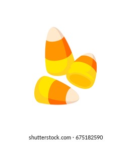 Halloween Striped Corn Candy. Vector Illustration Flat Icon Isolated On White.