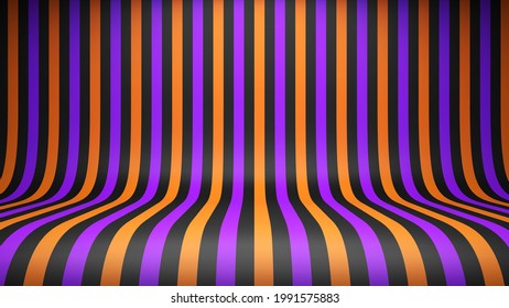 Halloween studio background with orange, purple, and black vertical stripes. Vector illustration