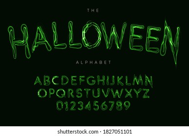 Halloween style alphabet, witch's potion font, lightning type for halloween poster, banner, logo and green lettering. Spooky and magical style letters, vector typography design