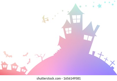 Halloween style castle and witch landscape silhouette, background material