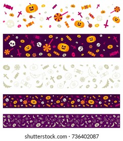 Halloween Style Seamless Strip Design with Flat Design and Character Illustration Ideal for Website, Promotion, Card, Banner, Web Page