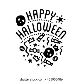 Halloween stylish logo Black vector illustration for card, invitation and banner. Isolated on white background.