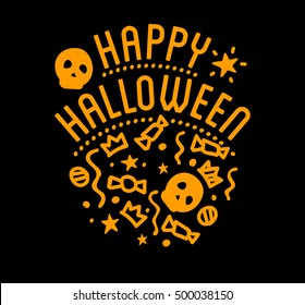 Logo elegante de Halloween Ilustración vectorial negra para tarjeta, invitación y banner. Aislado sobre fondo blanco.