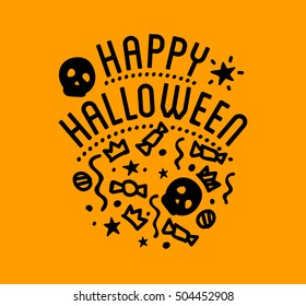Halloween stylish logo Black vector illustration for card, invitation and banner. Isolated on white background.