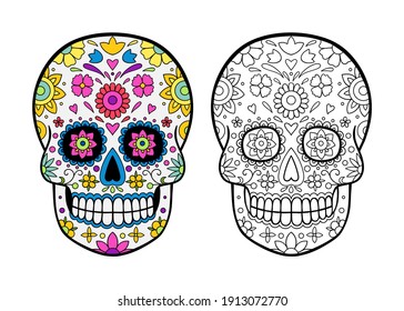 Halloween sugar skulls, coloring page