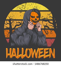  Halloween Sunset retro illustration for your company or brand