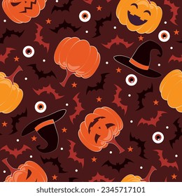 Patrón de superficie de Halloween con carácter de calabaza sobre fondo rojo 