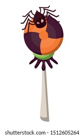 halloween sweet candie lollipop with spider vector illustration design
