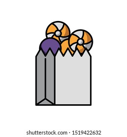 halloween sweet candies in paper bag vector illustration design
