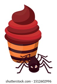 halloween sweet cupcake with spider vector illustration design