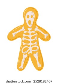 Halloween sweet hand drawn gingerbread man with bones icing. Spooky design for Halloween food isolated on white background. Vector clipart for decoration, stickers, logo