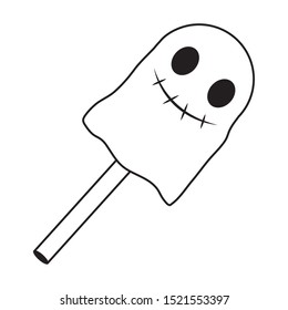 halloween sweet ice cream stick with face vector illustration design