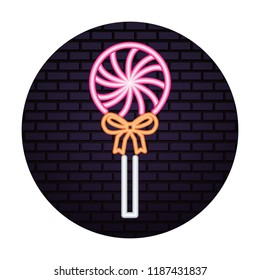 halloween sweet lollipop of neon light isolated icon