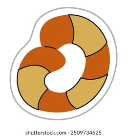 Halloween sweet pretzel sticker. Color flat vector illustration.