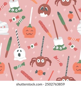 Halloween sweet treats cake pop seamless pattern vector illustration