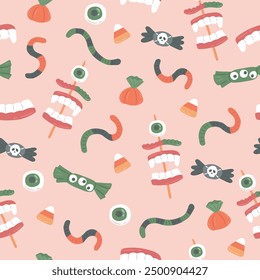 Halloween sweet treats seamless pattern vector illustration