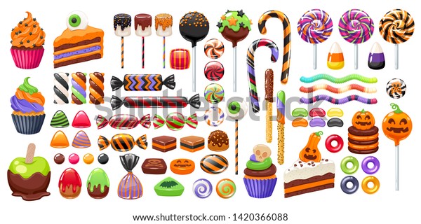 Download Halloween Sweet Treats Set Candies Snacks Stock Vector Royalty Free 1420366088