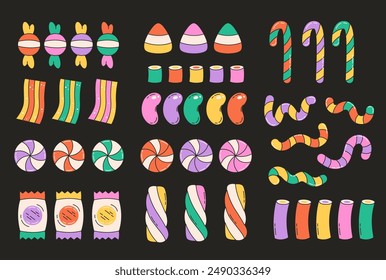 Halloween sweets and candies collection. Happy Halloween. Vector illustration in flat style