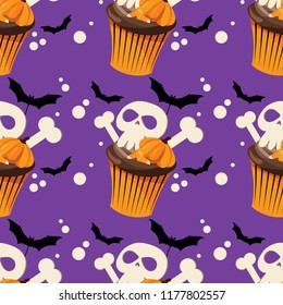 Halloween Sweets Seamless Pattern. Colorful Halloween sweets background.
